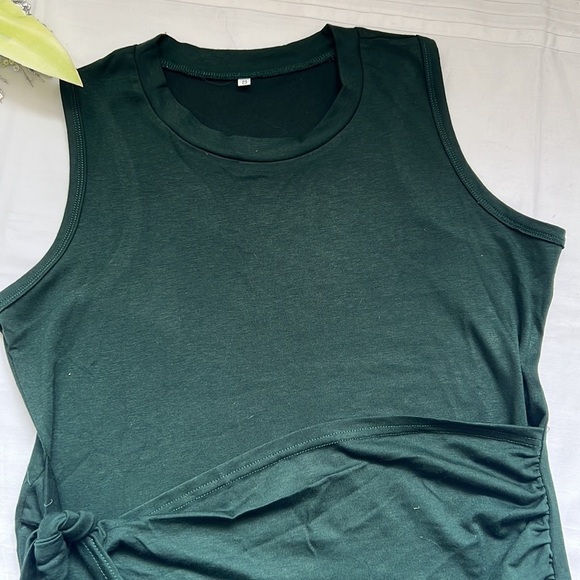 ⭐️sleeveless Crew Neck Tie Waist Ruched Bodycon Mini Dress⭐️ - Picture 8 of 9